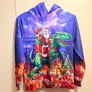 Santa Dinosaur Christmas Hoodie YXL